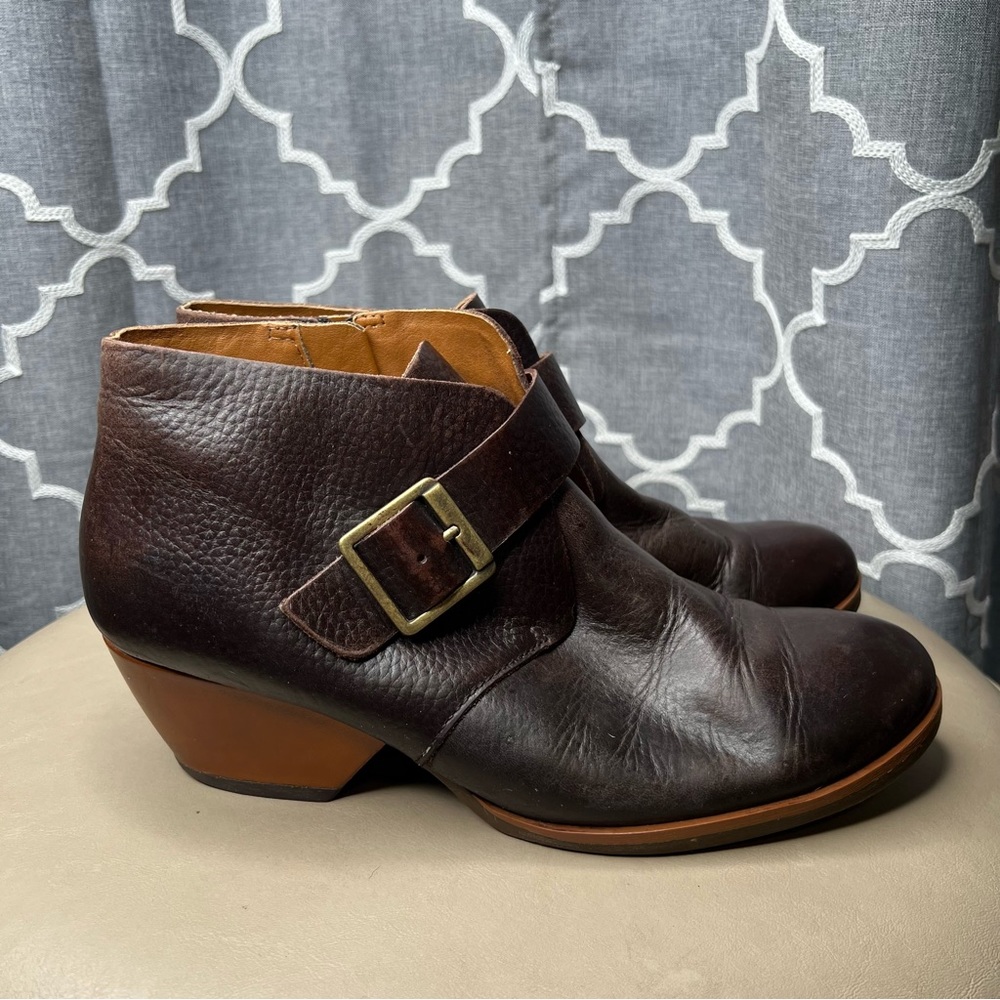 Kork Ease Isa Ankle Boots Brown Leather Buckle Zipper Heels